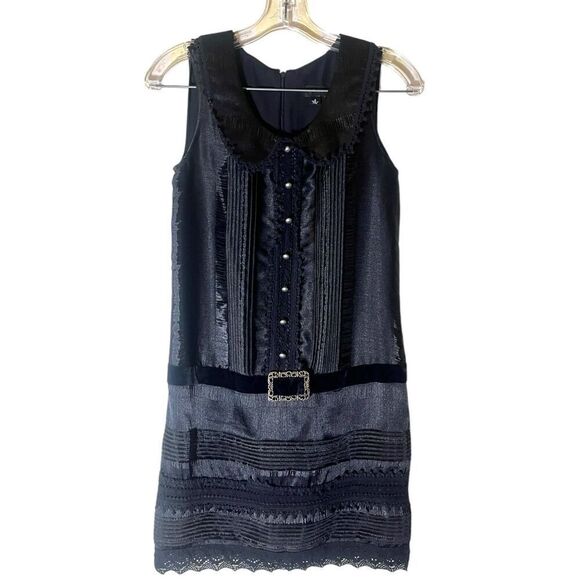 Anna Sui Black Sleeveless Collared Ruffle Drop Waist Witchy Gothic Grunge Rock n - Picture 1 of 8